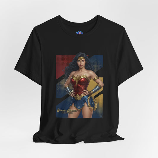 Wonder Woman T-Shirt | DC Comics Anime Tee for Gamers & Hero Fans - anime-style Wonder Woman on Bella Canvas 3001 black tee