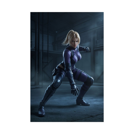 Nina Williams Poster, Tekken Art Print – Iconic Assassin Heroine Wall Art showcasing Nina in tactical purple suit, high-res semi-gloss gaming room wall art