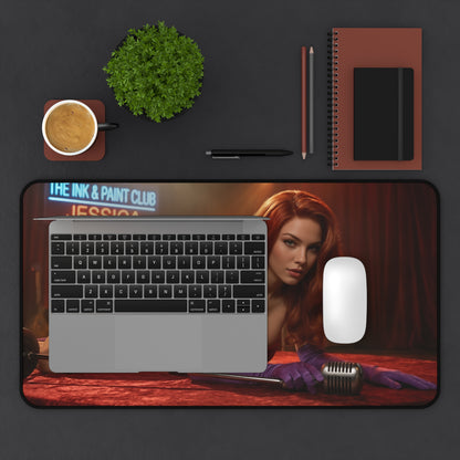 Jessica Rabbit Gaming Mouse Pad, Classic Cartoon Desk Mat, Retro Glam Desk Setup featuring retro Hollywood-style character artwork on a large gaming desk mat