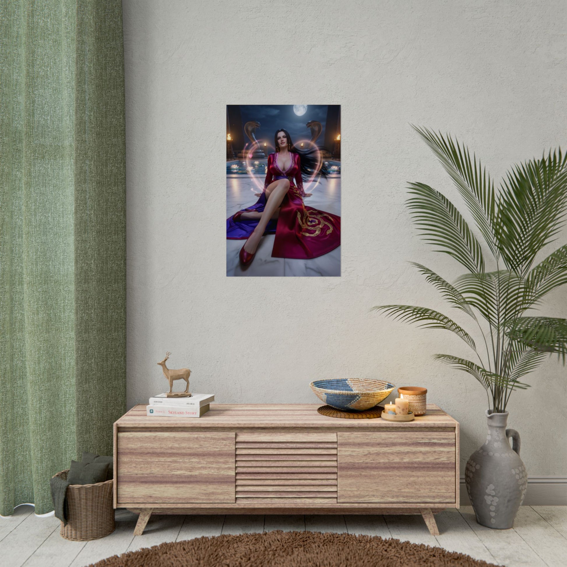 Boa Hancock Poster / Boa Hancock Wall Art / Boa Hancock Art Print / One Piece Poster - regal Pirate Empress in moonlit elegant pose with cinematic lighting