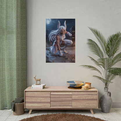 Mirko Poster, My Hero Academia Art Print – Anime Heroine Wall Art displayed in a gamer room setting, dynamic Mirko anime poster on wall