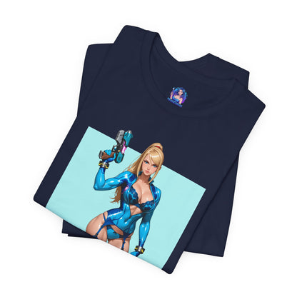 Samus Aran Grafik-T-Shirt | Sci-Fi-Kopfgeldjäger-T-Shirt für Gamer | Anime-Power-Armor-Shirt