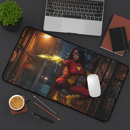 Spider-Woman Gaming Mouse Pad, Superhero Desk Mat, Comic Heroine Desk Setup — high‑def urban vigilante artwork on durable large gaming desk mat