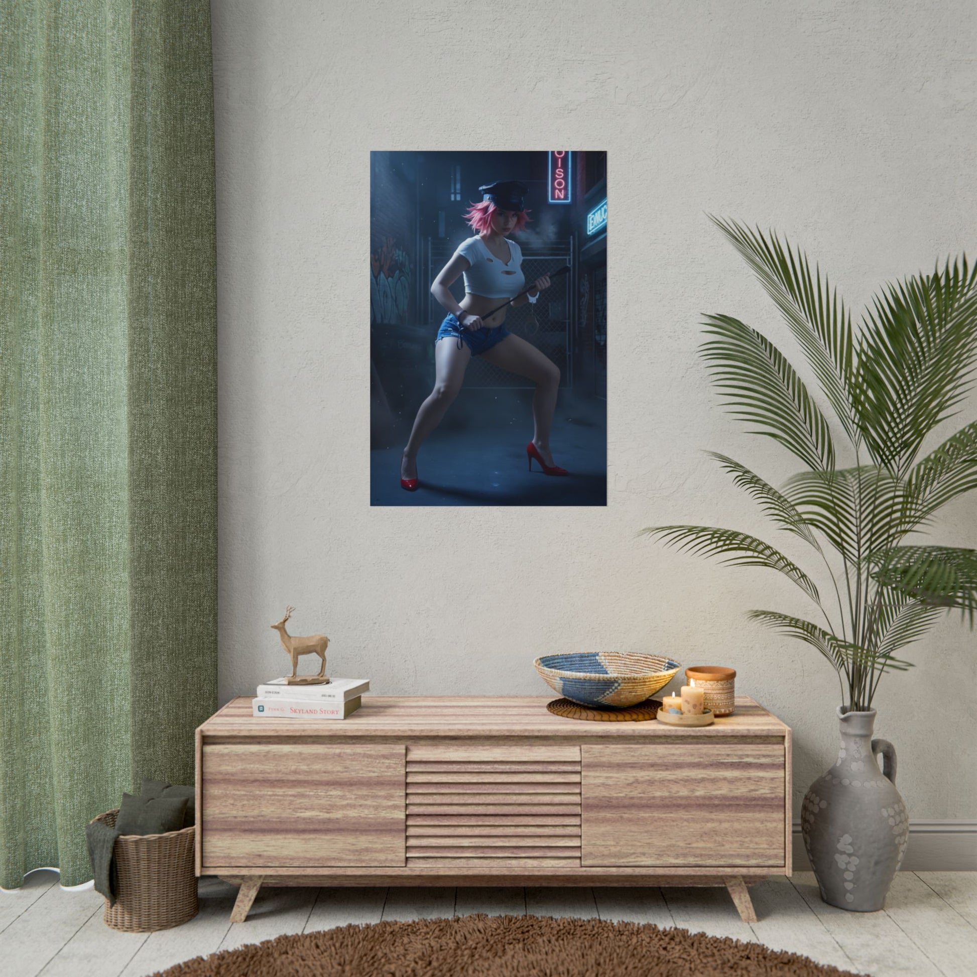 Poison Poster, Street Fighter Art Print – Iconic Fighting Game Heroine on wall in modern gaming room, vivid semi-gloss 260 print