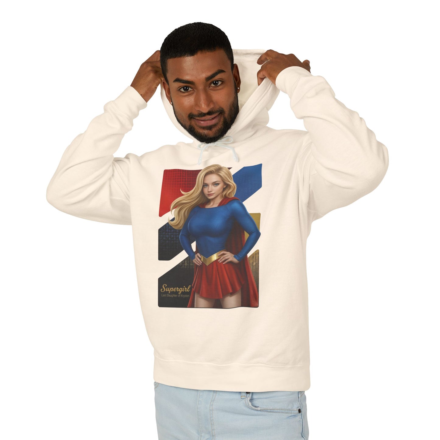 Supergirl Hoodie | DC Comics Hoodie | Anime Superheroine Pullover - cream pullover with bold anime Supergirl illustration