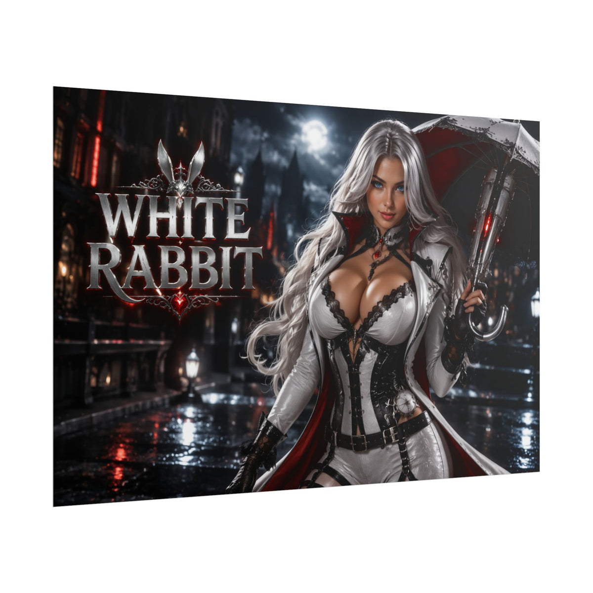 White Rabbit Character Poster Comic Style Wall Decor Bedroom Collector Gift