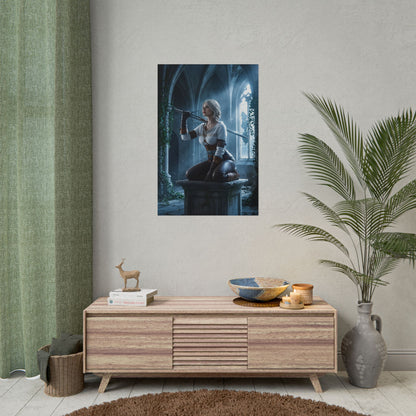 Ciri Poster, Witcher Series Print, Legendary RPG Hero Art Wall Decor - moody fantasy gaming room wall art showing Ciri with sword