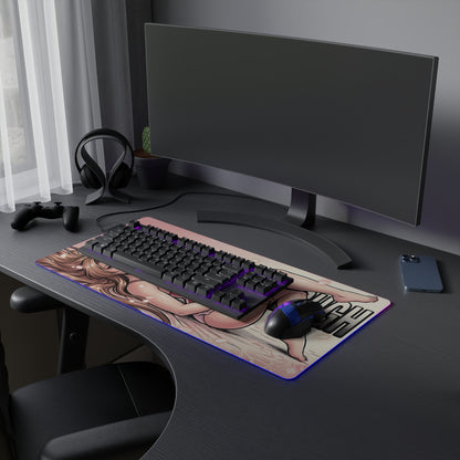 Aerith Gainsborough RGB Desk Mat, Final Fantasy Gaming Mouse Pad, LED Desk Mat on dark desk with keyboard, mouse and ambient RGB lighting