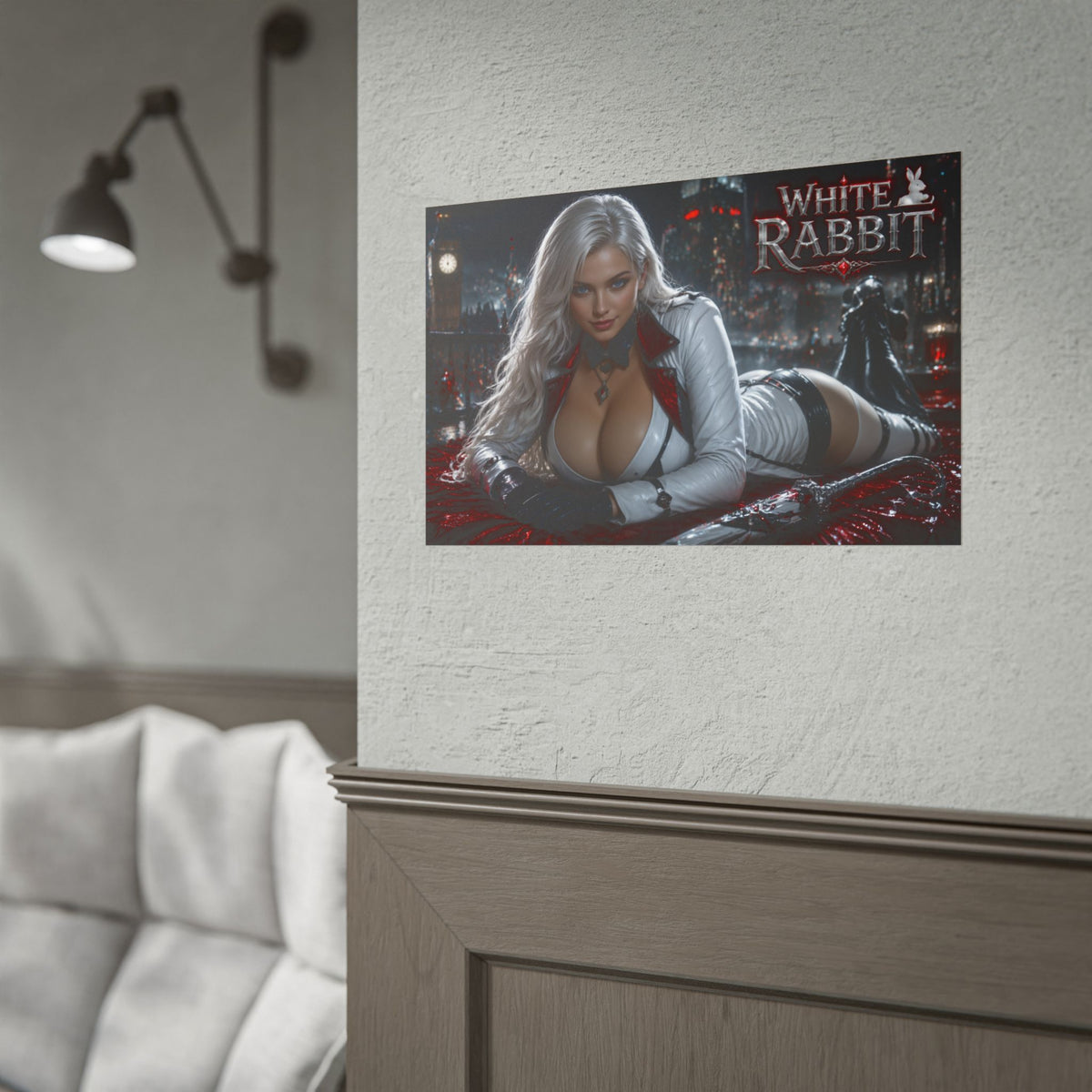 White Rabbit Character Poster Comic Style Wall Decor Bedroom Collector Gift