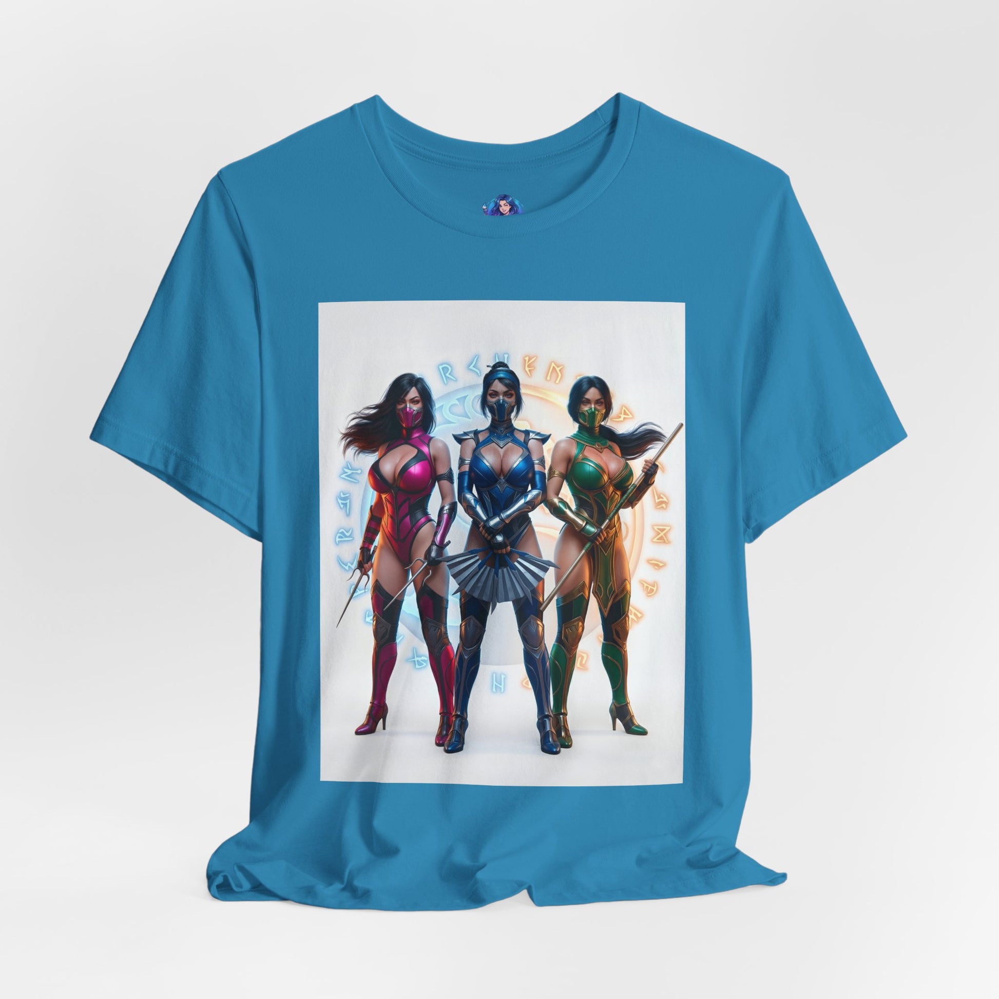 Kitana Jade and Mileena T-Shirt | Mortal Kombat Anime Tee for Gamers & Fans - anime-style trio print on premium Bella t-shirt