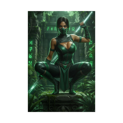 Jade Mortal Kombat Poster – Iconic Ninja Heroine Wall Art for Gamer Decor featuring green-clad heroine in high-resolution ninja pose