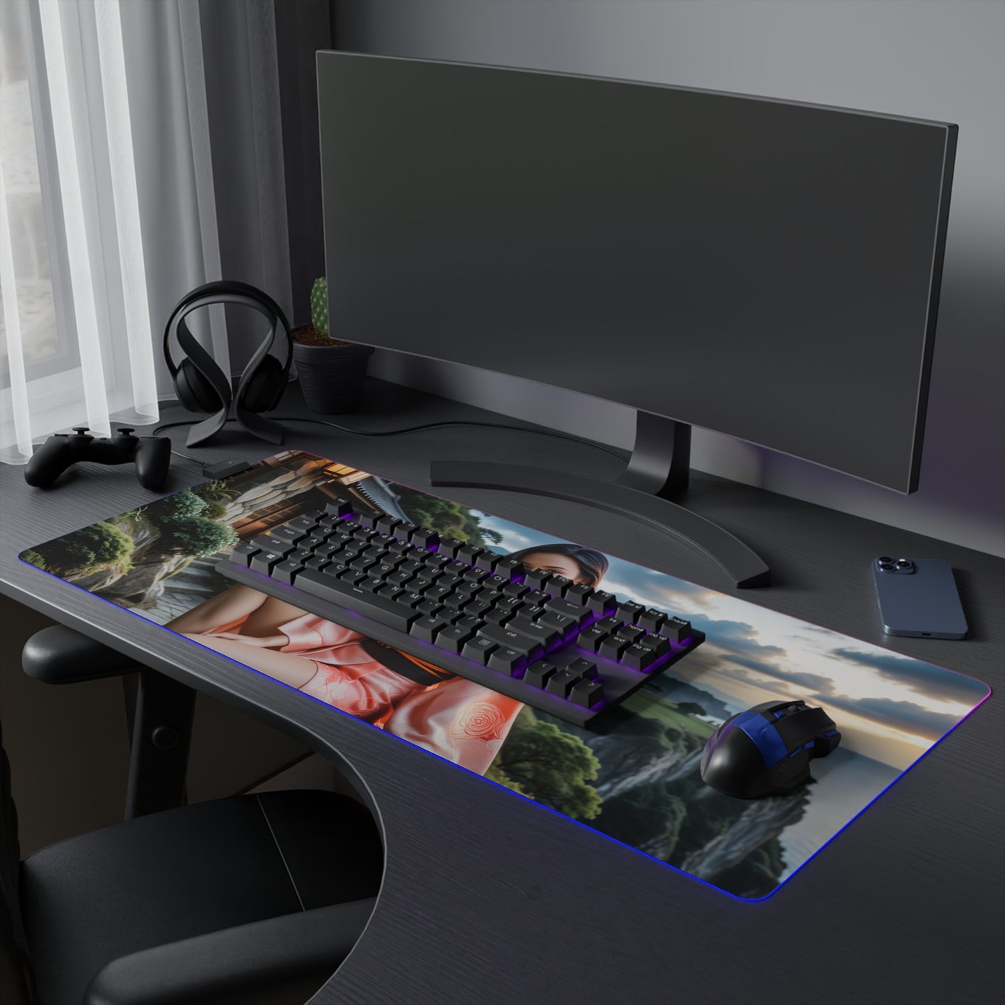 Nezuko Kamado Schreibtischunterlage – LED RGB Pad, süßes Waifu Anime Mädchen Gaming Setup