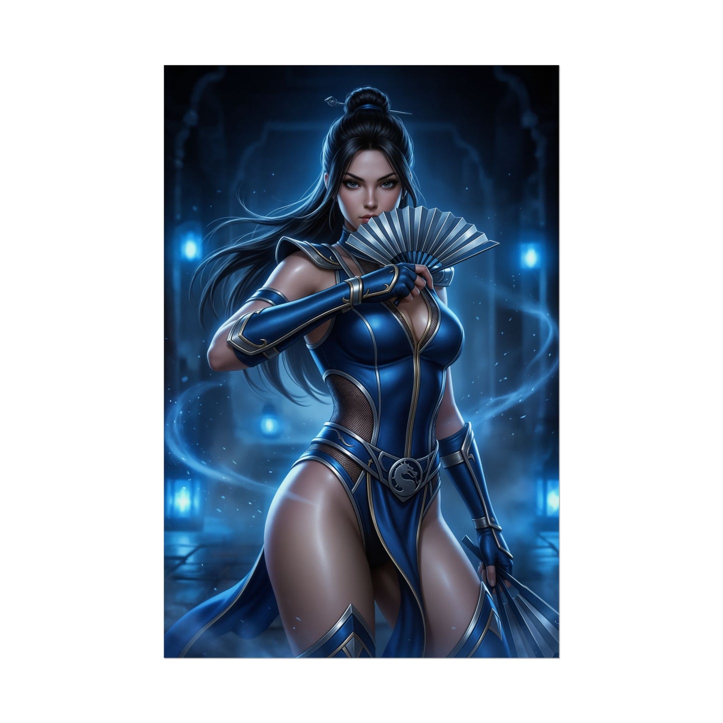 Kitana Mortal Kombat Poster Fighter Woman Wall Art Princess Warrior Print Blue Outfit Girl Gaming Room Decor Gift