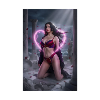 Boa Hancock Poster / Boa Hancock Wall Art / Boa Hancock Art Print / One Piece Poster - moonlit palace portrait of Boa Hancock with glowing heart and flowing fabric