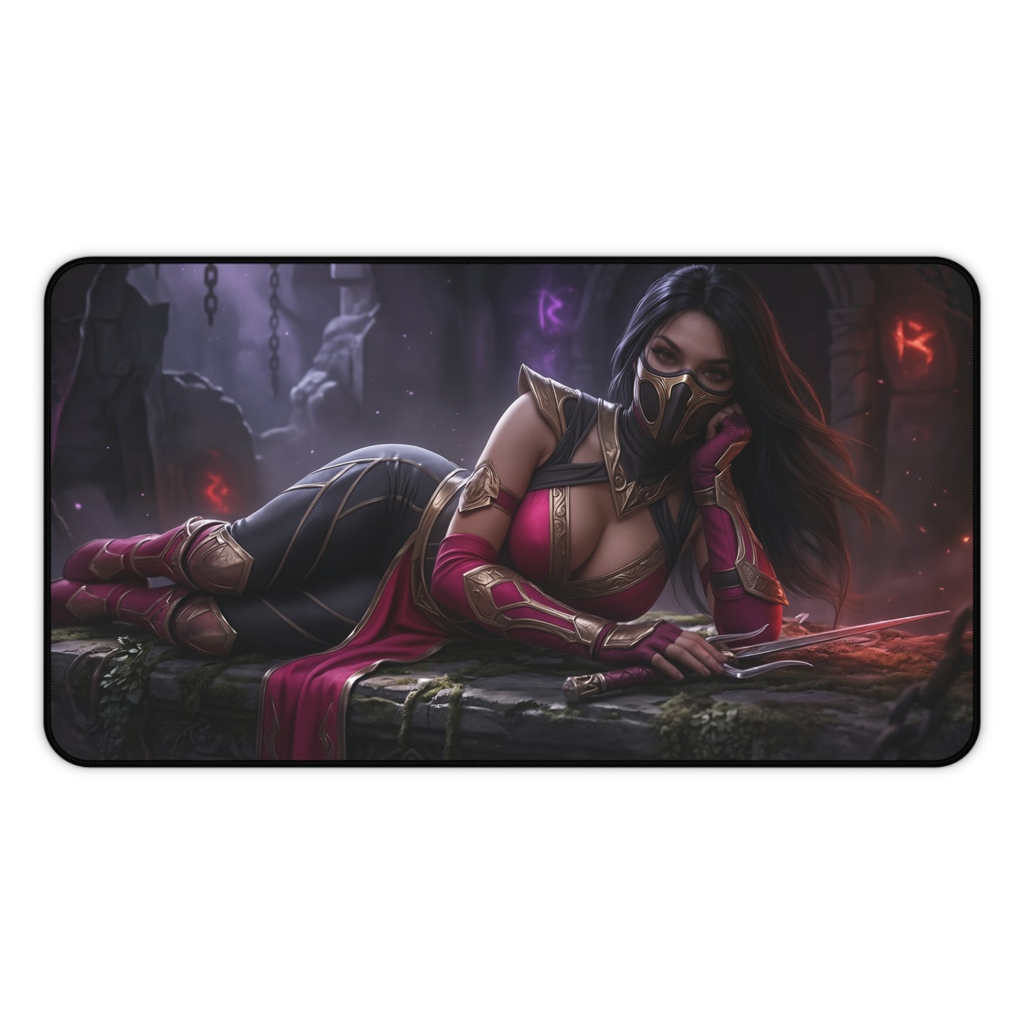 Mileena Gaming Mouse Pad, Mortal Kombat Desk Mat, Outworld Assassin Setup – HD reclining Mileena artwork on premium gaming desk mat