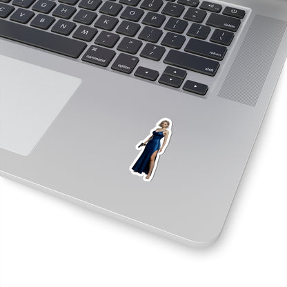 Grace Ashcroft Sticker, Resident Evil Sticker, Gaming Desk Decor, Gift for Gamer on laptop showing glossy vinyl decal of Grace Ashcroft in blue dress