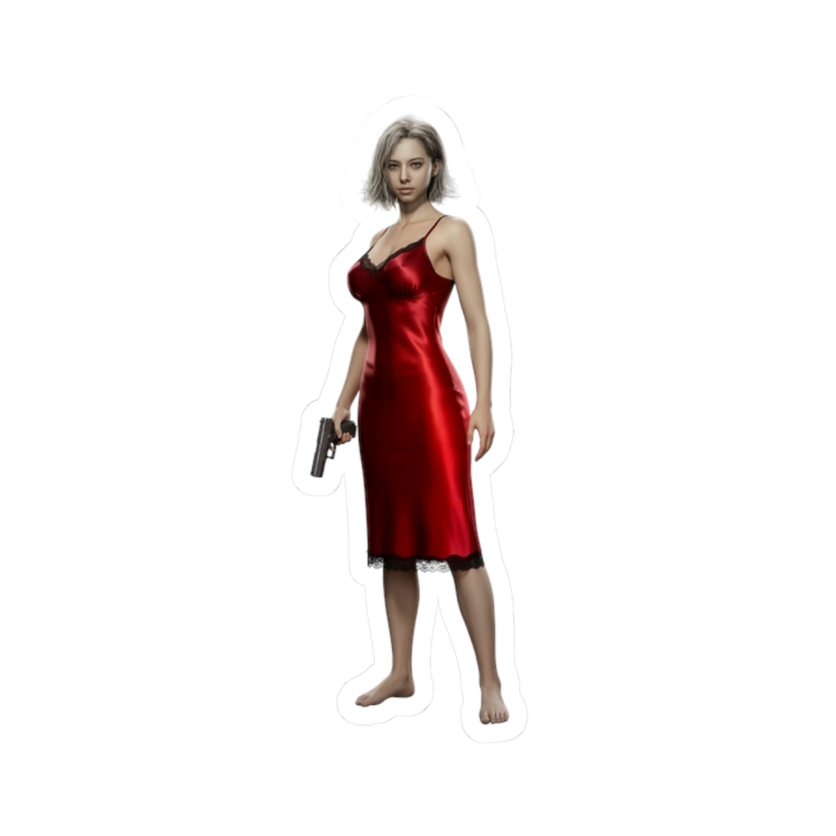 Grace Ashcroft Sticker, Resident Evil Sticker, Laptop Sticker, Gaming Fan Gift - vinyl sticker of Grace Ashcroft in red dress holding a pistol