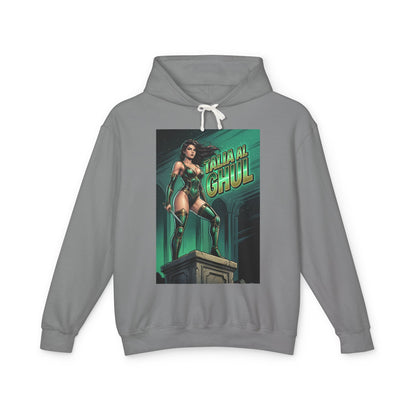 Talia al Ghul Hoodie | DC Villain Hoodie | League of Assassins Pullover showcasing green comic-style Talia al Ghul graphic on grey cotton hoodie