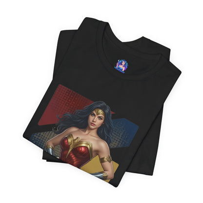 Alt Tag: Wonder Woman T-Shirt | DC Comics Anime Tee for Gamers & Hero Fans black Bella Canvas tee featuring anime-style Wonder Woman illustration