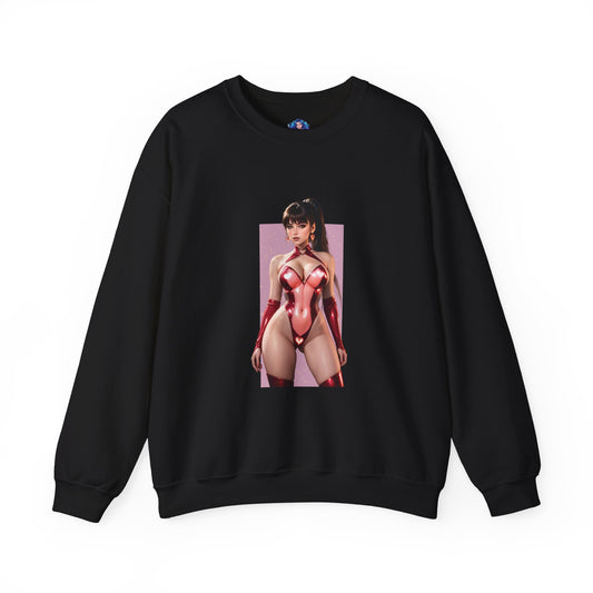 Eve Stellar Blade Sweatshirt, Futuristic Warrior Crewneck, Cozy Sci-Fi Gaming Streetwear - black crewneck featuring Eve in sleek red combat suit, detailed armor accents