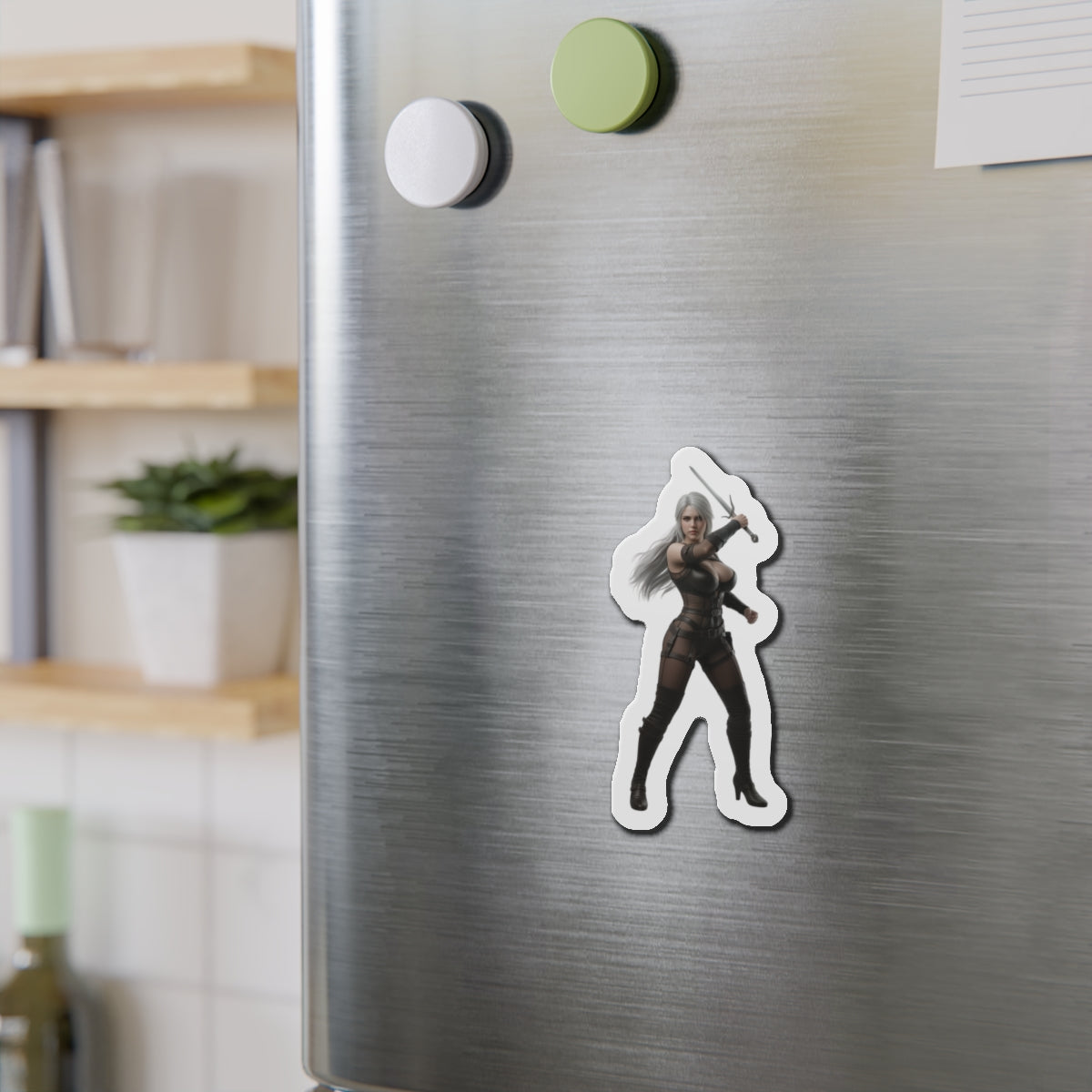 Ciri Magnet – The Witcher Game Heroine Fridge Magnet, Anime Style Decor — die-cut vinyl fridge magnet showing anime-style Ciri character