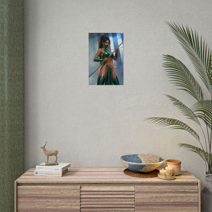Jade Mortal Kombat Poster – Iconic Fighting Game Heroine Wall Art on a modern living room wall, high-resolution print