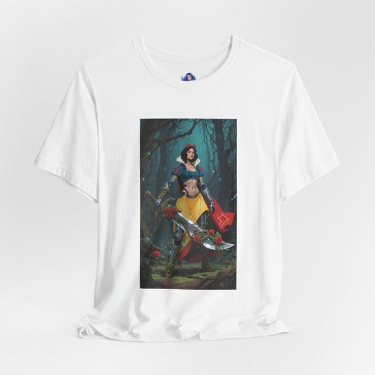 Cyber Snow White T-Shirt | Futuristic Fairy Tale Tee for Gamers & Anime Fans - neon cyberpunk Snow White illustration on white Bella Canvas tee