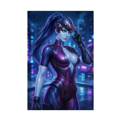 Widowmaker Poster Overwatch Wandkunst Scharfschützin Frau Druck Blaue Haut Mädchen Deko Futuristische Gamer Zimmer Kunstwerk Geschenk