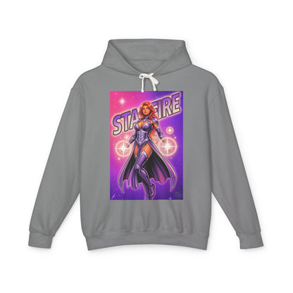 Starfire Hoodie | DC Superhero Hoodie | Cosmic Princess Pullover - grey pullover with vibrant Starfire cosmic heroine graphic