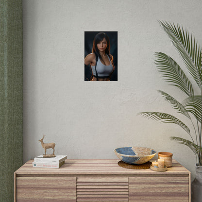 Tifa Lockhart Poster, Final Fantasy VII Art Print, Iconic RPG Fighter on minimalist gaming room wall décor
