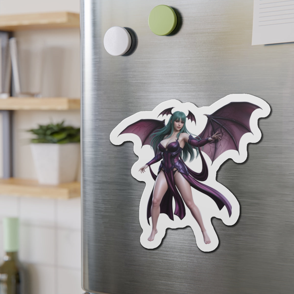 Morrigan Aensland Magnet – Darkstalkers Anime Heroine Fridge Magnet: die-cut vinyl fridge magnet of Morrigan Aensland anime artwork