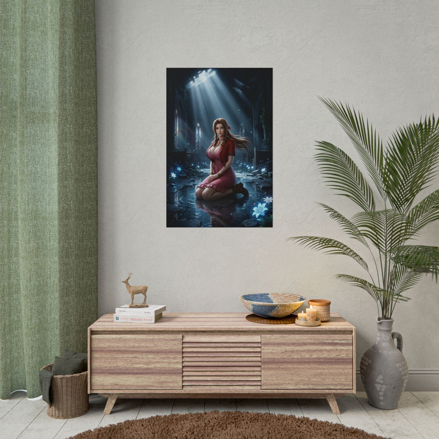 Aerith Gainsborough Final Fantasy VII Poster Anime RPG Wall Art Fantasy Woman Print Brown Hair Girl Character Gaming Room Decor Gift