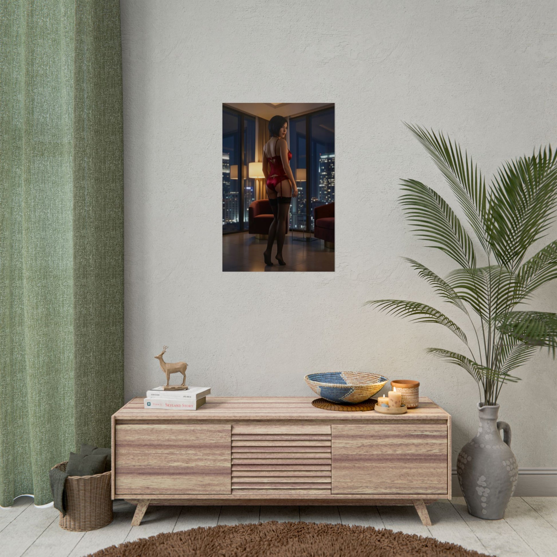 Ada Wong Poster, Resident Evil Art Print – Iconic Survival Heroine wall art showing mysterious heroine in modern gaming room scene