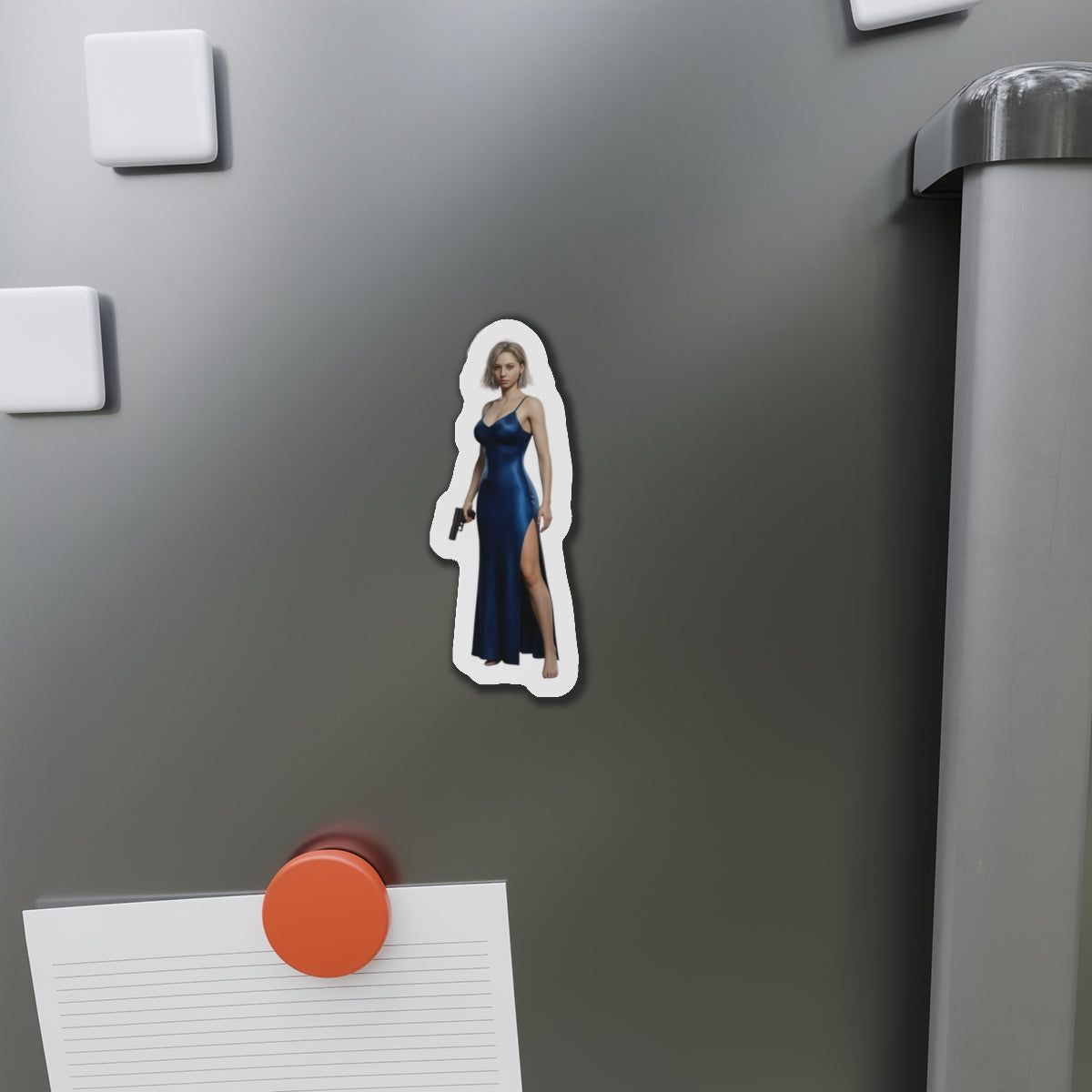 Grace Ashcroft Magnet, Resident Evil Fridge Magnet, Gaming Room Decor - anime-style Grace Ashcroft vinyl fridge magnet on stainless steel refrigerator