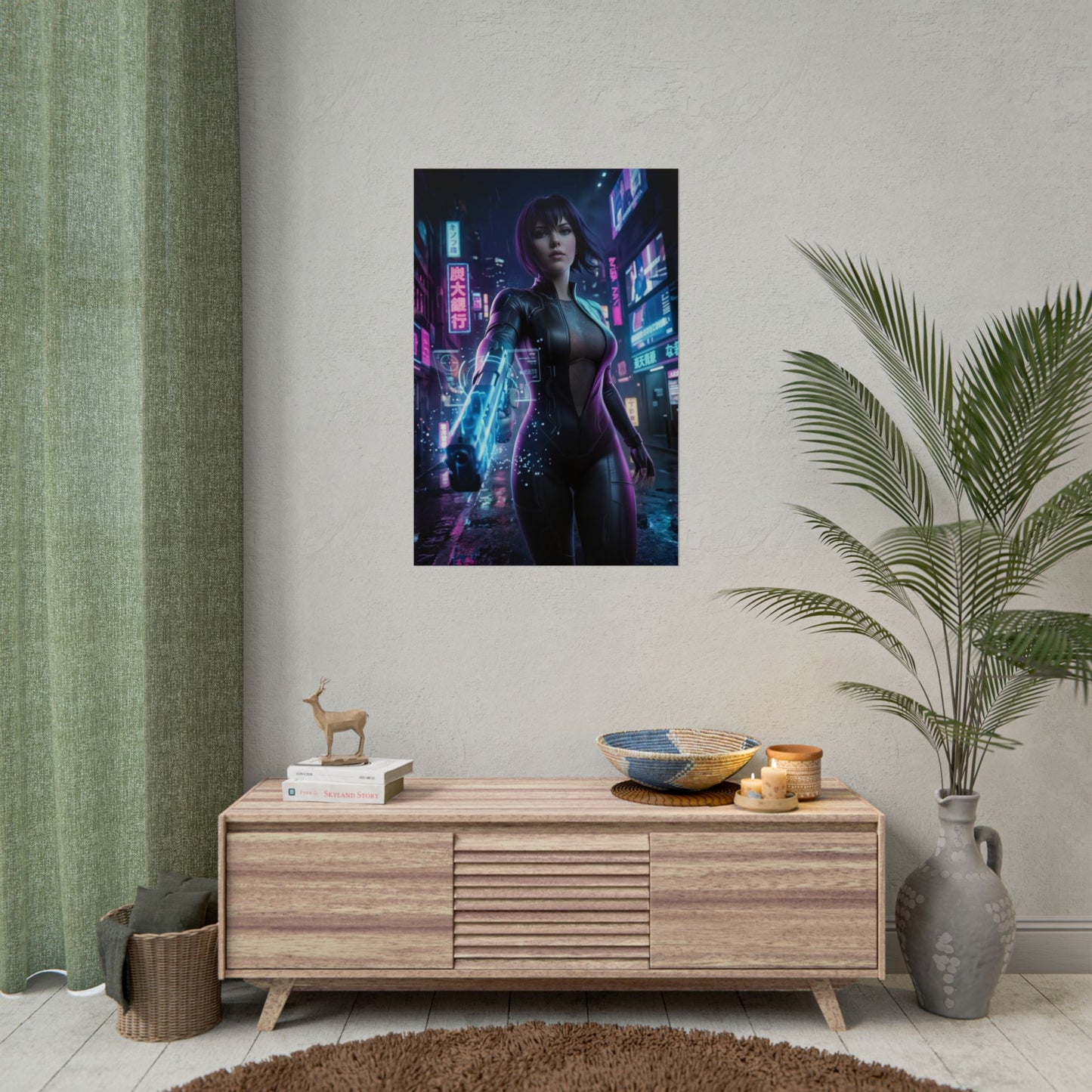 Motoko Kusanagi Poster, Ghost in the Shell Wall Art, Cyberpunk Anime Print, Sci Fi Girl Decor, Gamer Room Art