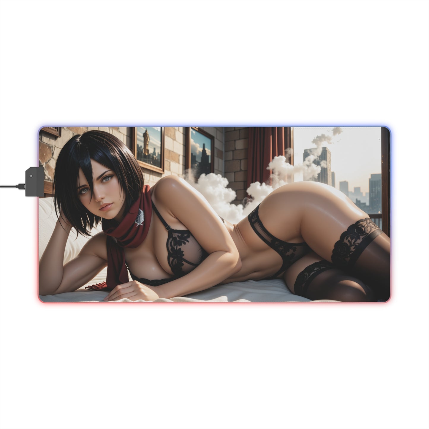 Килимок для столу Mikasa Ackerman – світлодіодний RGB-підсвітлювальний килимок, ігрова конфігурація для дівчат з аніме Waifu