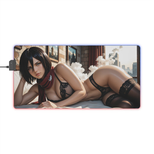 Килимок для столу Mikasa Ackerman – світлодіодний RGB-підсвітлювальний килимок, ігрова конфігурація для дівчат з аніме Waifu