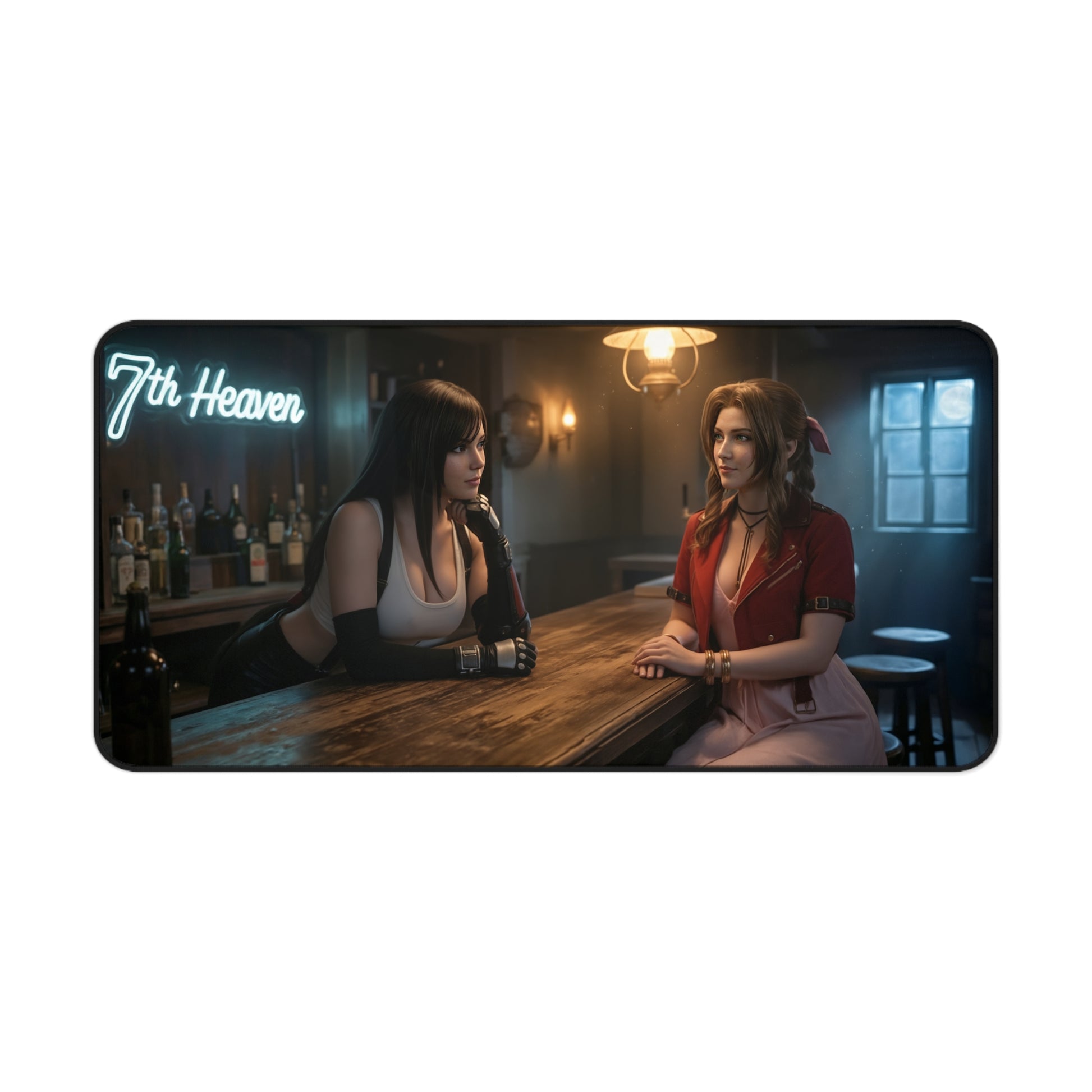 Tifa and Aerith Gaming Mouse Pad, Final Fantasy Desk Mat, RPG Heroine Setup featuring Tifa and Aerith at 7th Heaven bar, vivid HD artwork