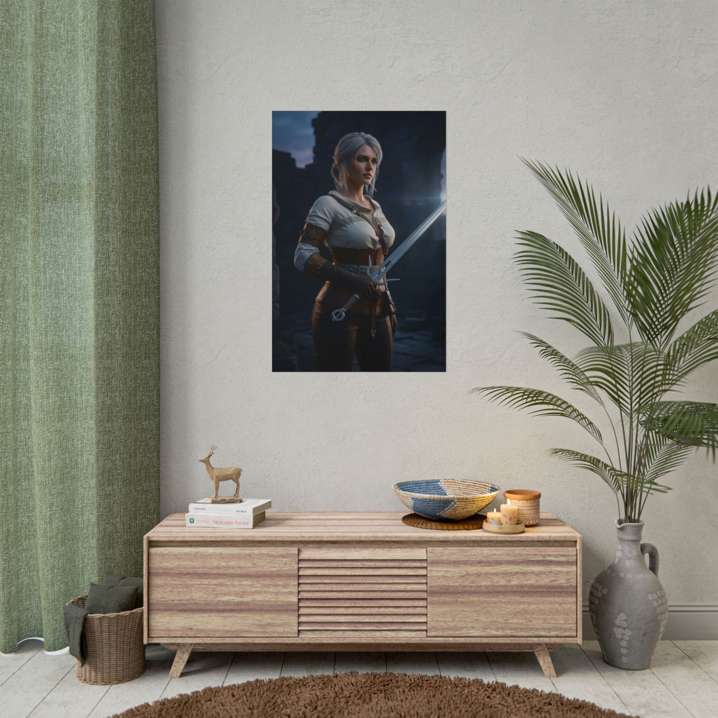 Ciri Poster, The Witcher Art Print – Iconic RPG Heroine Wall Art showing Ciri with sword as striking gamer room or collector centerpiece