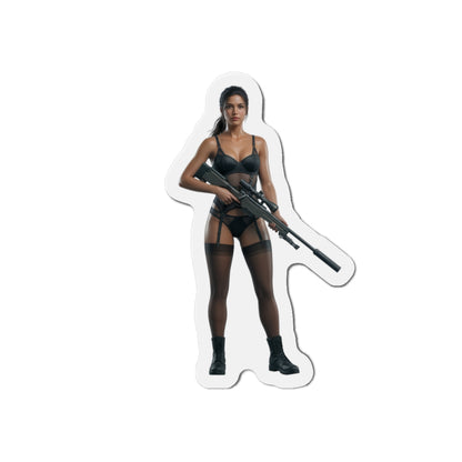 Quiet Magnet – Metal Gear Solid V Fridge Magnet, Game Character Decor premium die-cut vinyl magnet of Quiet holding a sniper rifle, anime-style fridge decor