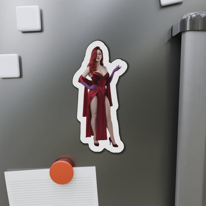 Jessica Rabbit Magnet – Cartoon Icon Fridge Magnet, Anime Style Decor die-cut vinyl fridge magnet showing Jessica Rabbit in anime-style red gown on metal surface
