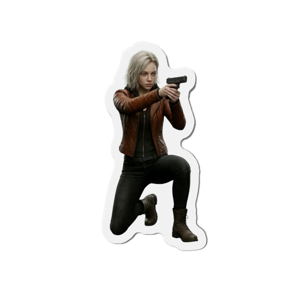 Grace Ashcroft Magnet, Resident Evil Fridge Magnet, Survival Horror Game Decor - vinyl sticker of Grace aiming a handgun, matte finish