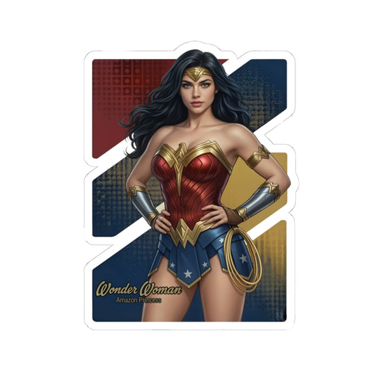 Wonder Woman Sticker – Iconic Heroine Vinyl Sticker for Laptops & Indoor Decor, glossy vinyl laptop decal showing Wonder Woman in classic armor