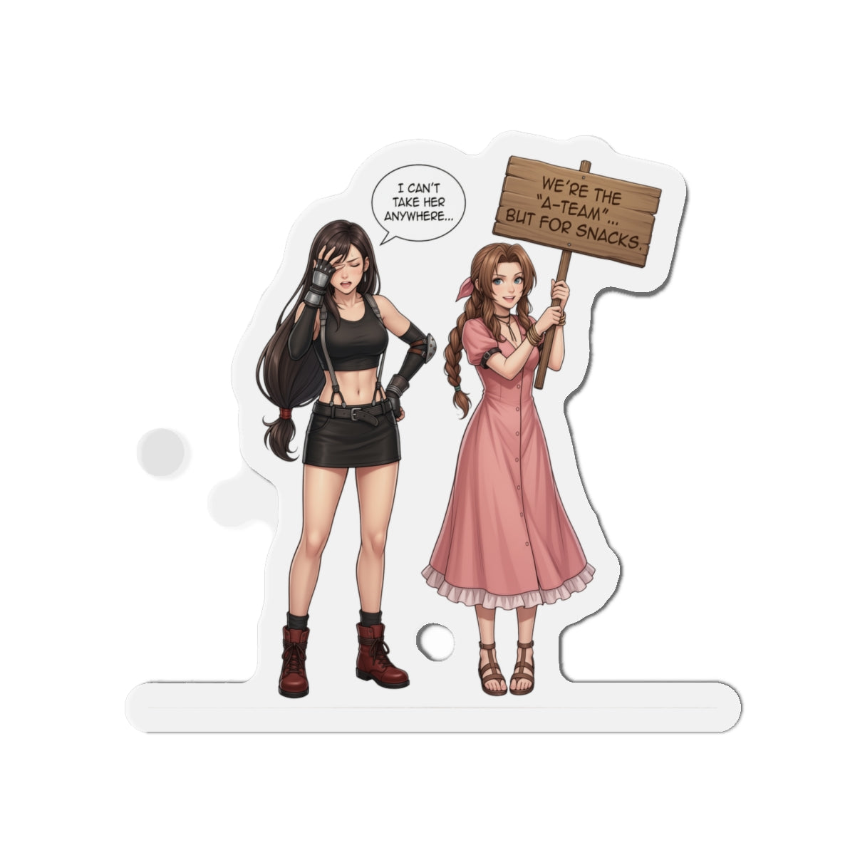 Магніт «Тіфа та Аеріт» – магніт на холодильник із дівчиною з аніме FF7, милий декор для геймерів-дуетів