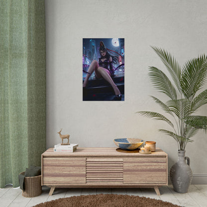 Bayonetta Poster / Bayonetta Wall Art / Bayonetta Art Print / Bayonetta Game Poster - moonlit seductive witch on city rooftop, premium gaming wall art