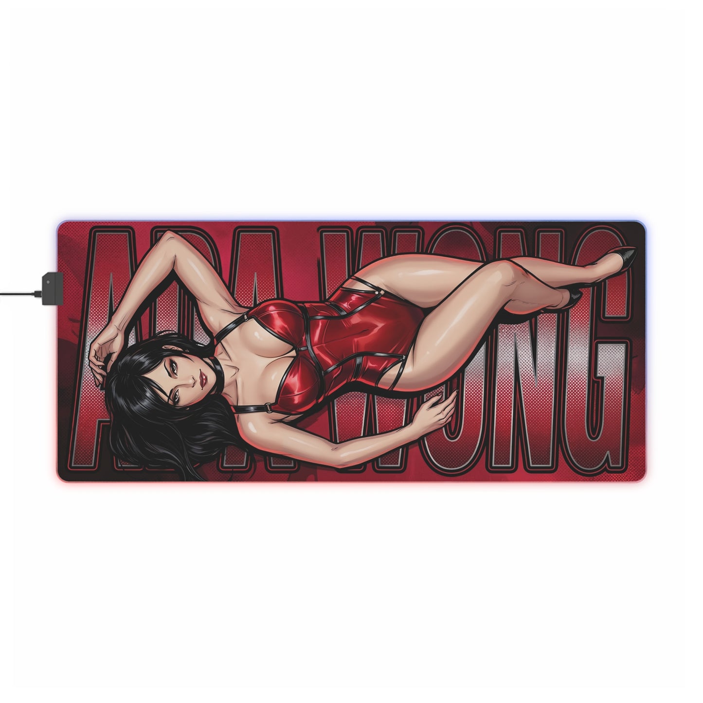 Ada Wong RGB Desk Mat, Resident Evil Gaming Mouse Pad, LED Desk Mat for Gamer Setup featuring sexy Ada Wong illustration on red RGB LED pad