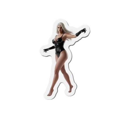 Black Cat Magnet – Marvel Comic Heroine Fridge Magnet, Anime Style Decor — die-cut vinyl fridge magnet of sleek anime-style Black Cat character