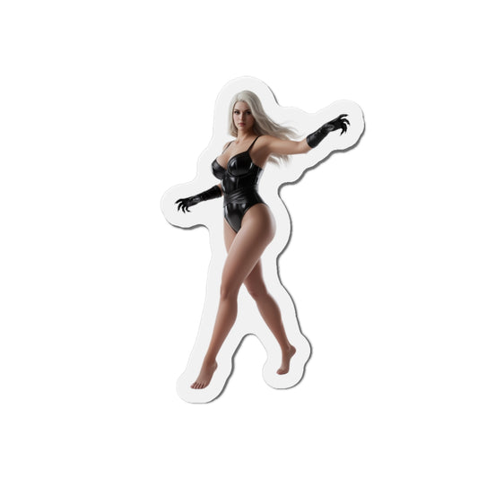 Black Cat Magnet – Marvel Comic Heroine Fridge Magnet, Anime Style Decor — die-cut vinyl fridge magnet of sleek anime-style Black Cat character