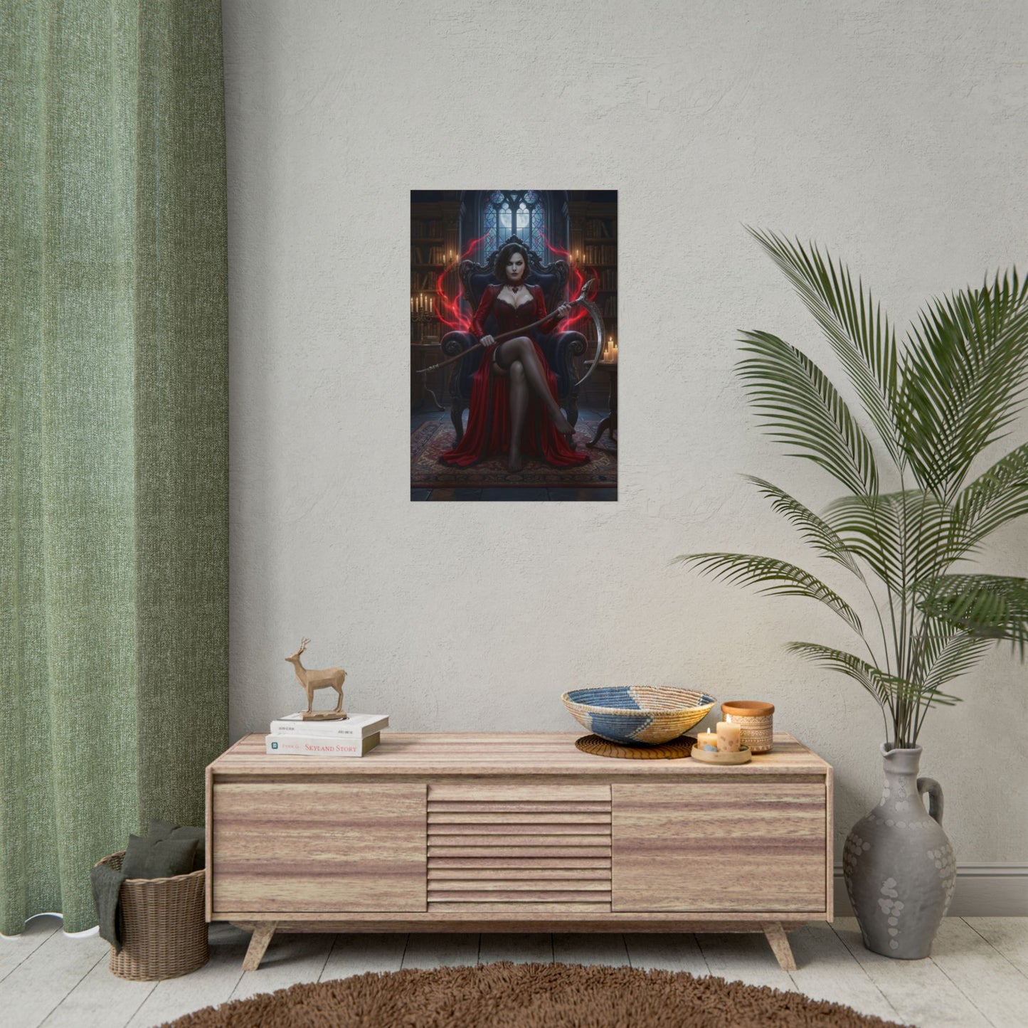 Lady Dimitrescu Poster / Lady Dimitrescu Wall Art / Lady Dimitrescu Art Print / Resident Evil Poster - gothic Lady Dimitrescu seated in candlelit manor