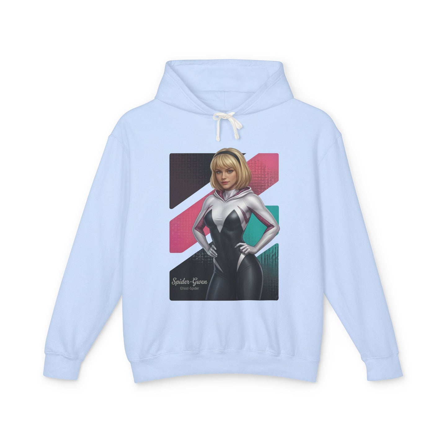 Spider-Gwen Hoodie | Marvel Comics Hoodie | Anime Spider Heroine Pullover - light blue pullover with anime Spider-Gwen illustration